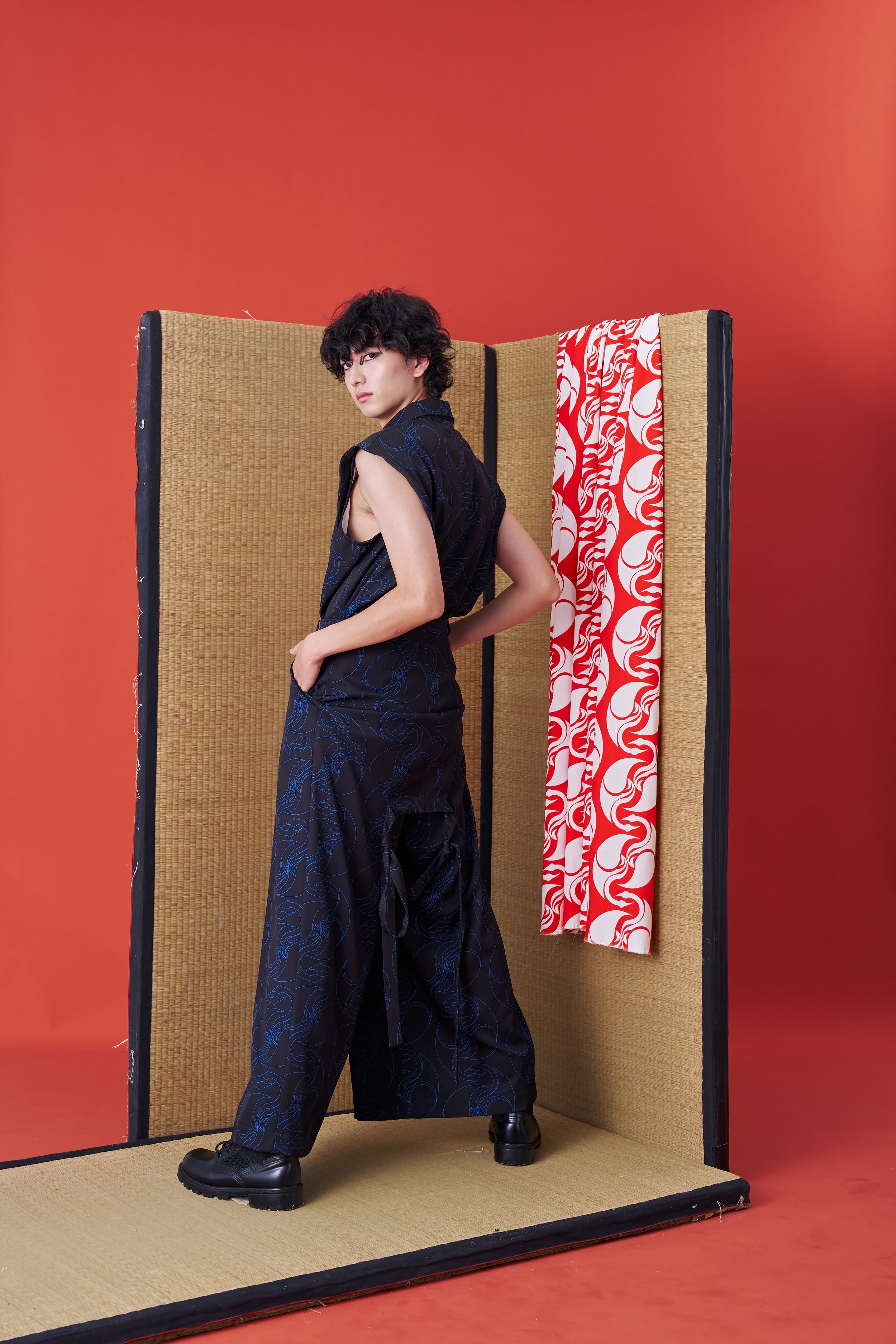 INF Japanese hakama-style Deconstructed Wide-leg Trousers (Blue